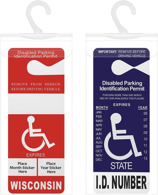 2 pcs Handicap Placard Holder | Disabled Parking Permit Holder Protective Cover with Large Hanger