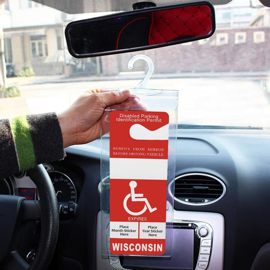 2 pcs Handicap Placard Holder | Disabled Parking Permit Holder Protective Cover with Large Hanger